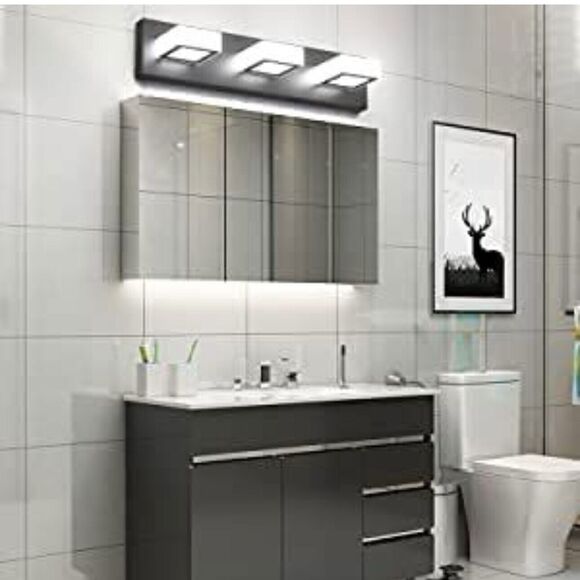 Ralbay Black Bathroom Vanity Lights 3 Lights Acrylic Modern LED Dust / Fog Proof - Picture 5 of 5